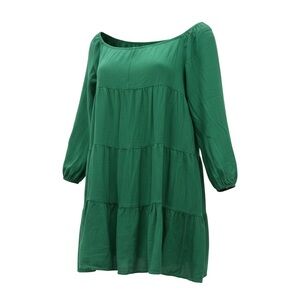 Davi & Dani Green Tiered Babydoll Dress Long Sleeve Linen Blend Women's Small